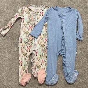 Posh Peanut Floral and Blue Kids Pajama Footies - Snap